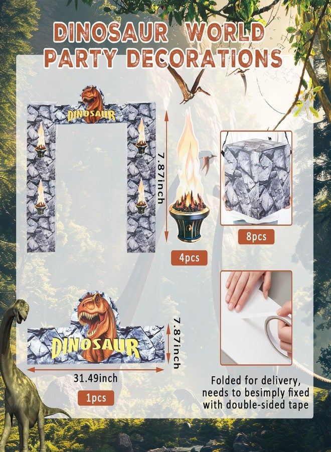 Saypacck 9 pcs Dinosaur Party Decorations 10 x 13.9 Inch Stone Cardboard Boxes with Banner Trunk or Treat Car Decor Dino Arch Props for Halloween Jungle Safari Party Birthday Baby Shower Backdrop - Image 2